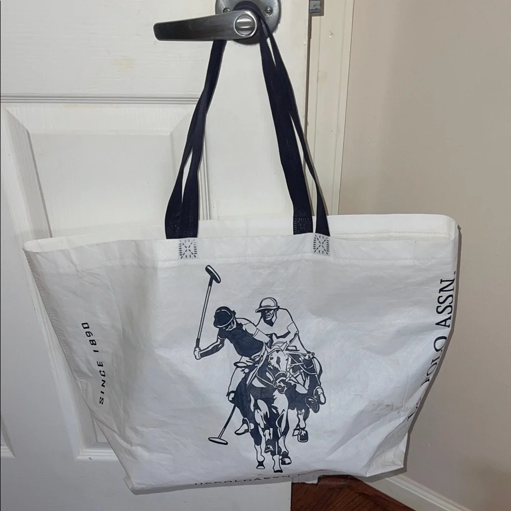 U.S. Polo Assn. White Navy Reusable Shopping Tote Bag